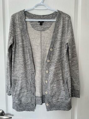 EUC Roots Canada Women’s Light Gray Heathered Open-Front Button Up Cardigan Sm